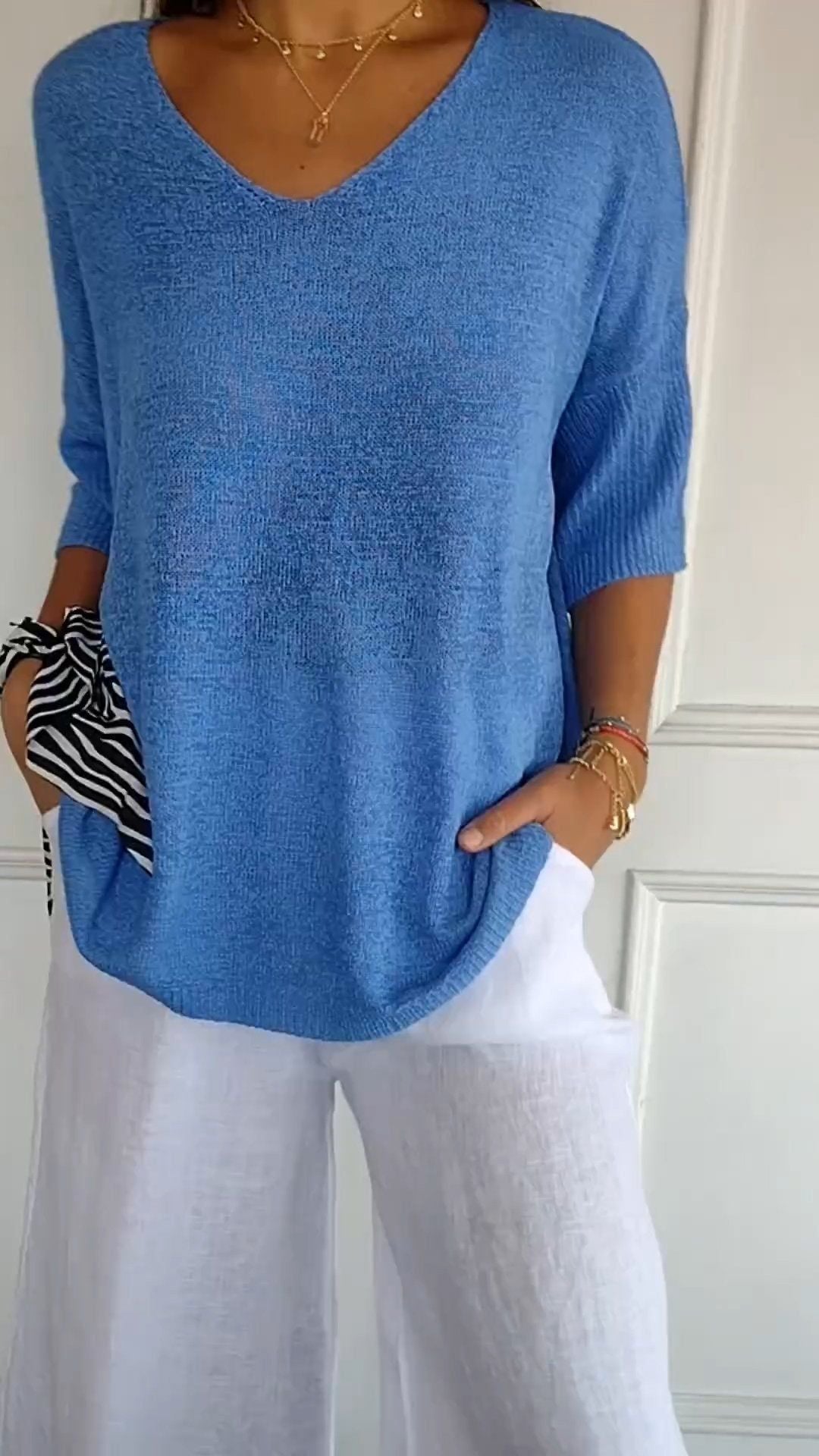 Pull Fin Col V Manches Longues – GAZERIA