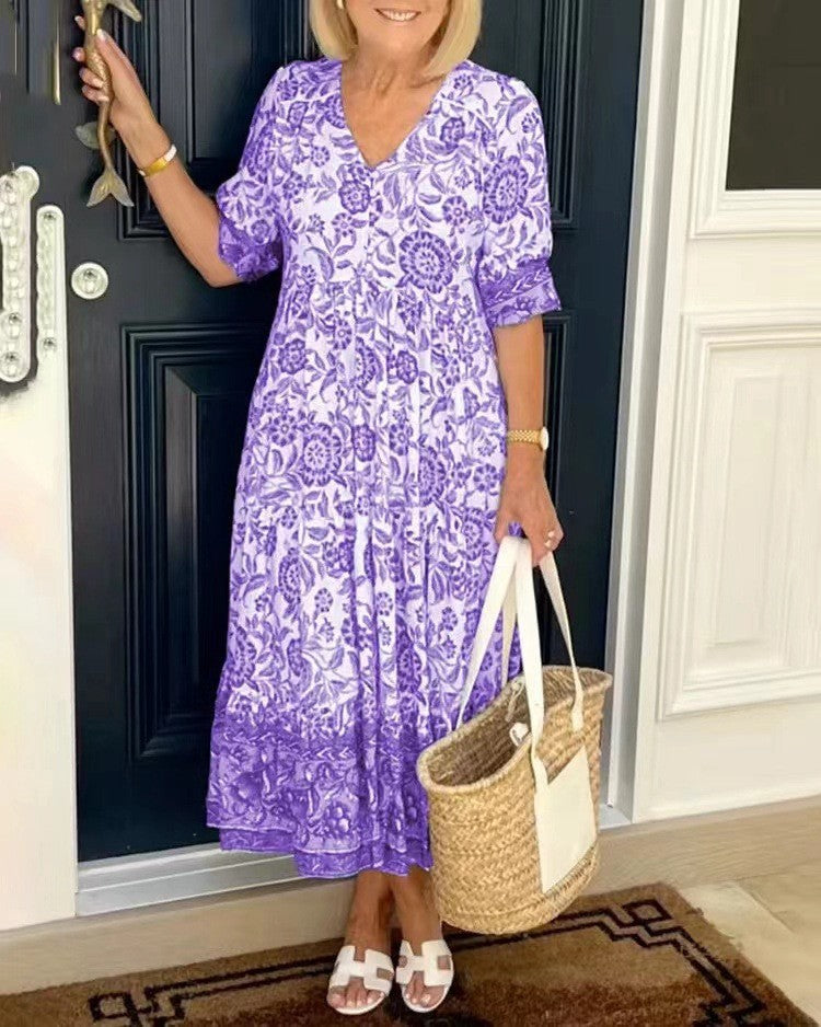 Robe Imprimée Longue à Fleurs – GAZERIA