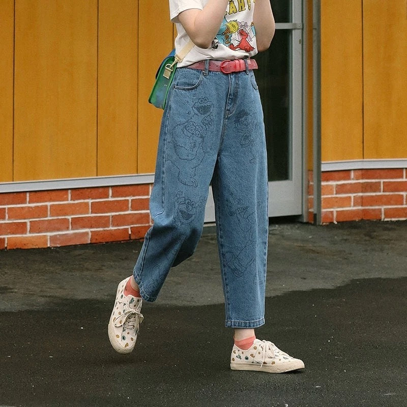 Jean Femme à Jambe Large Imprimé Ours