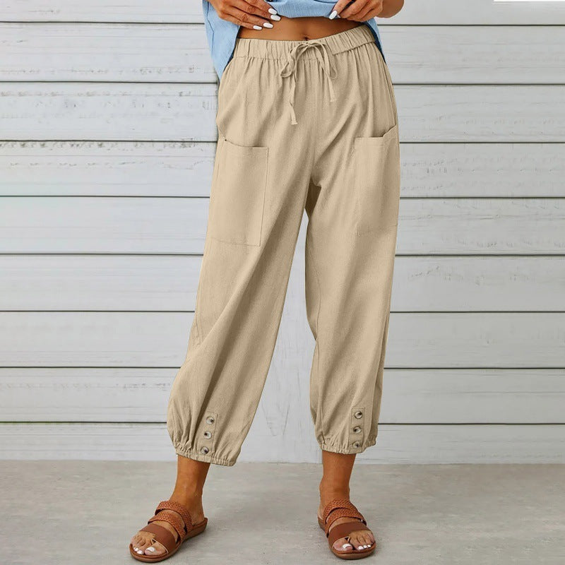 Pantalon Cropped Taille Haute Coton-Lin