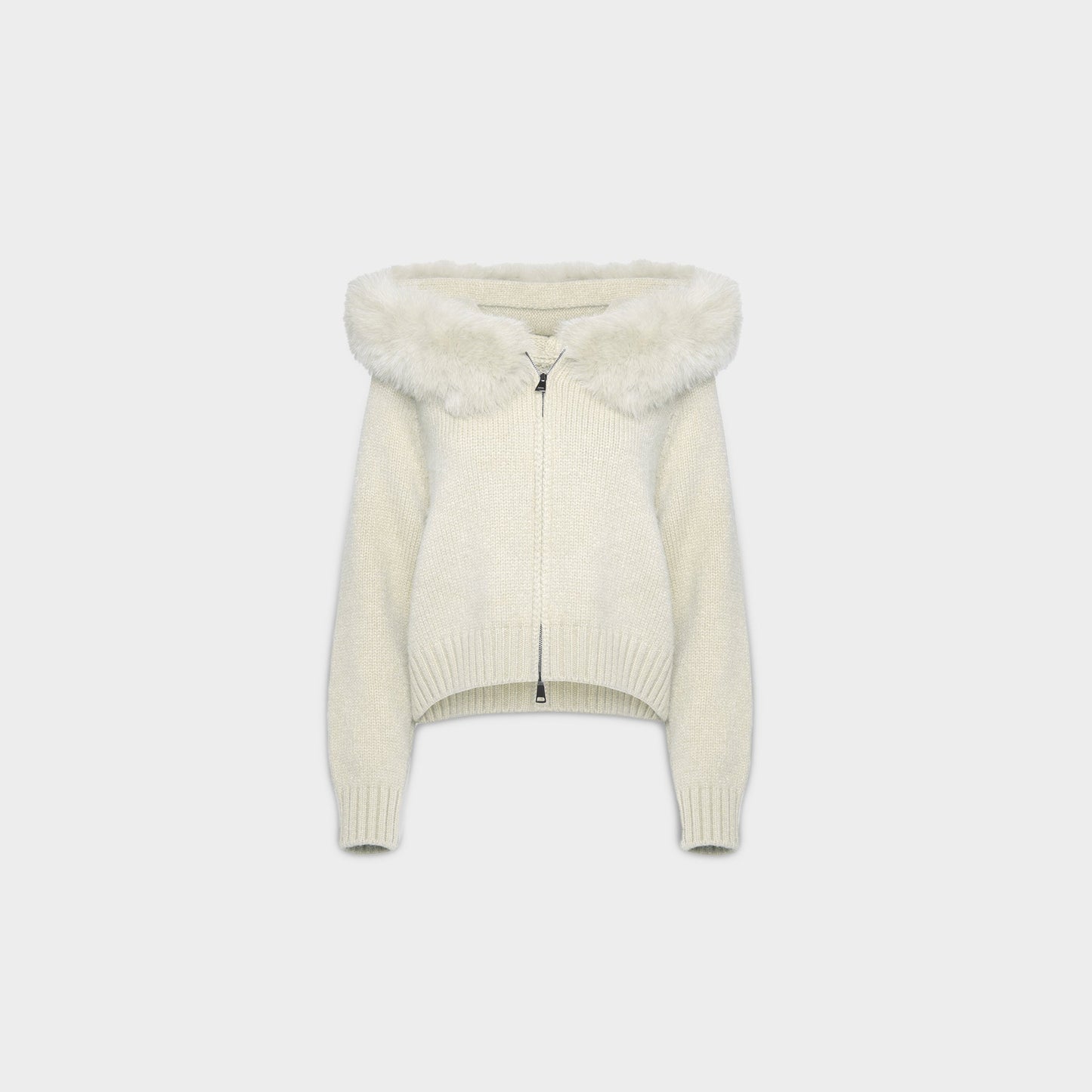 Cardigan Femme à Capuche avec Col en Fourrure