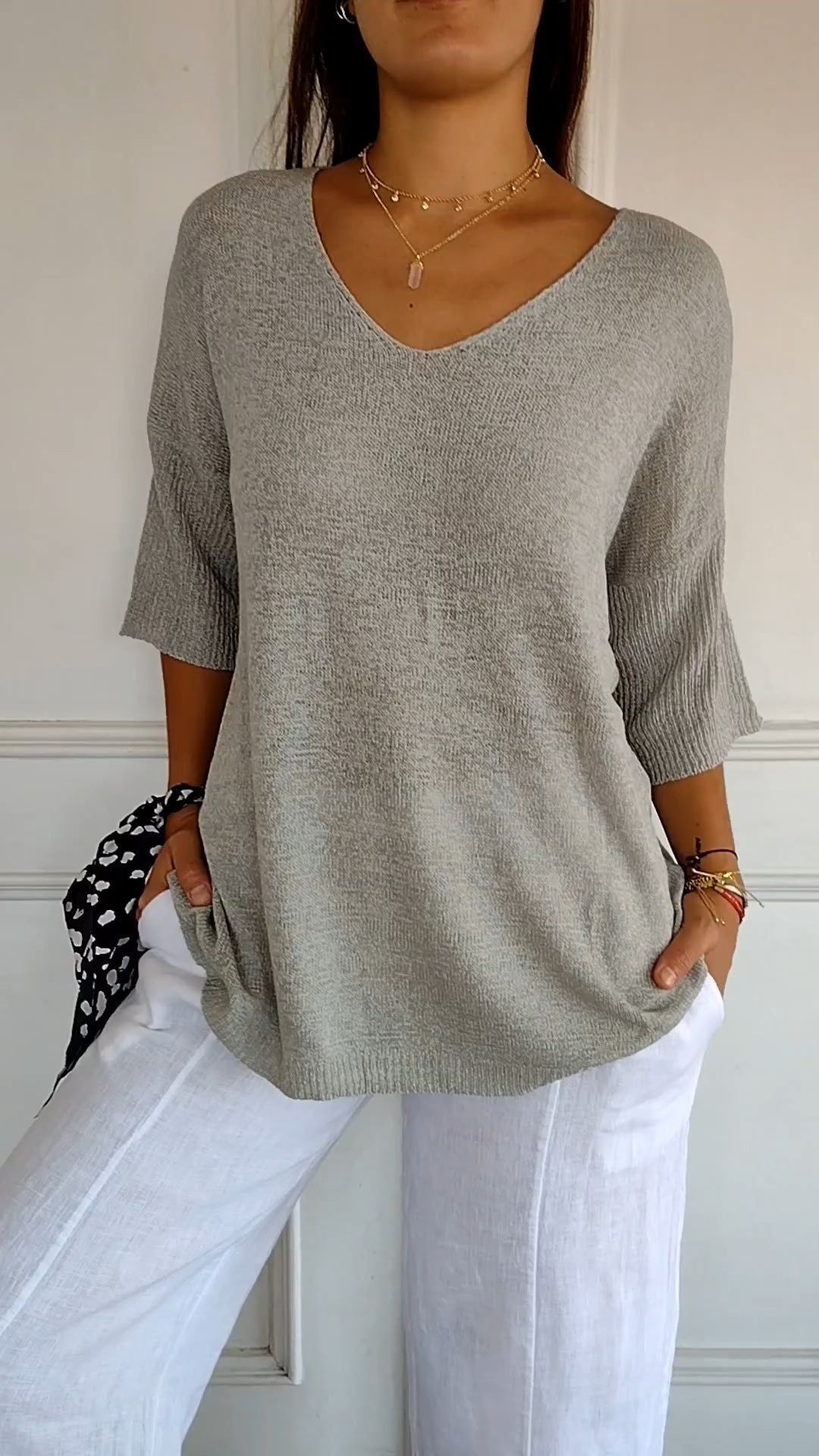 Pull Fin Col V Manches Longues – GAZERIA
