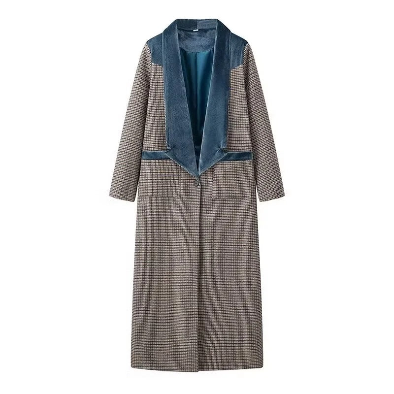 Manteau en laine à carreaux assortis pour femme