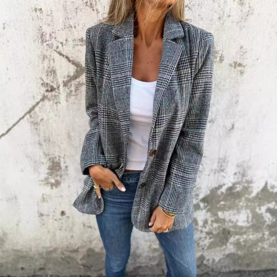 Blazer Rétro Pied-de-Poule – Femme